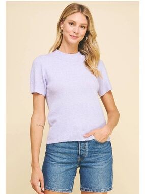 Pinch Soft Knit Lavender Purple Short Sleeve Sweater Top 5433W Medium NWT